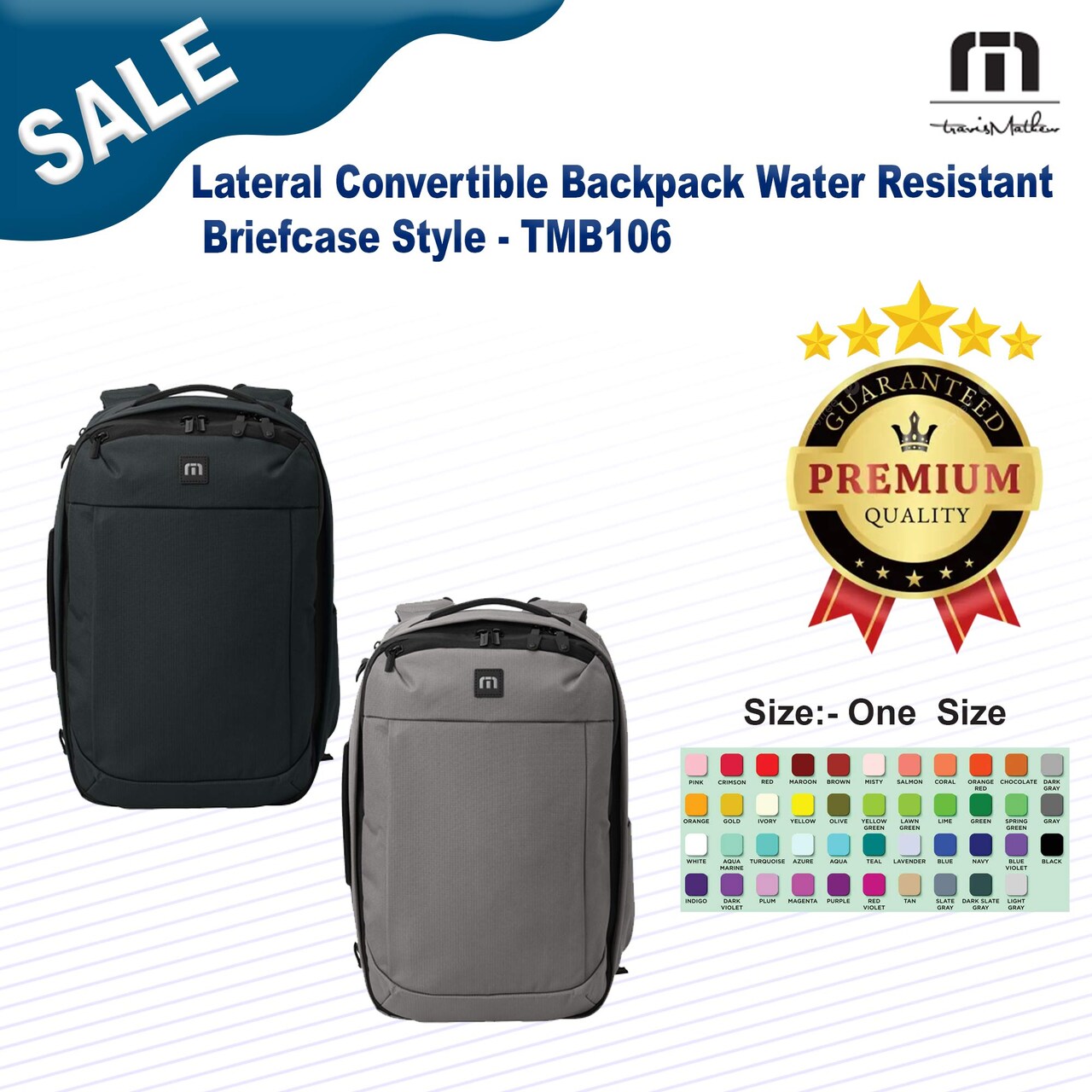 TravisMathew® Lateral Convertible Backpack Water Resistant Briefcase Style